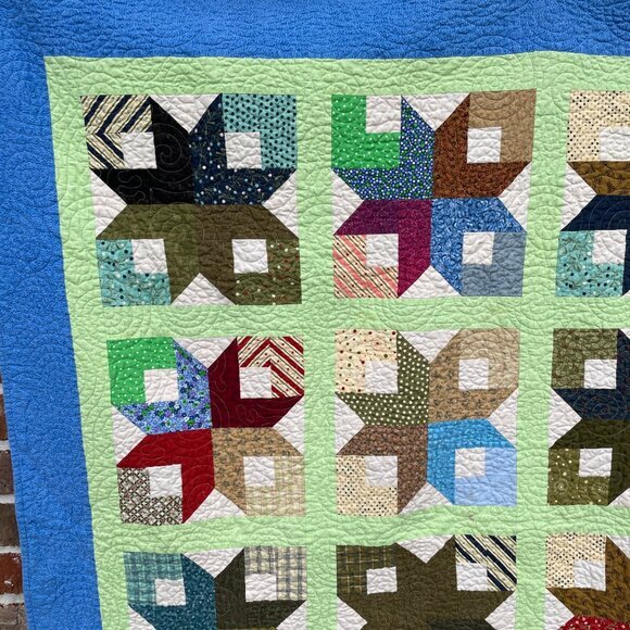 Boxy Stars Throw Quilt Floral Calico Geometric Squares 70" x 59" - Picture 2 of 13